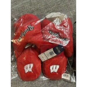 Foco Wisconsin Badgers Slippers Womens L 9-10 Faux Fur with Logo New